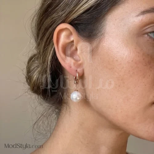 گوشواره زنانه طلایی با آویز گوی مرواریدی