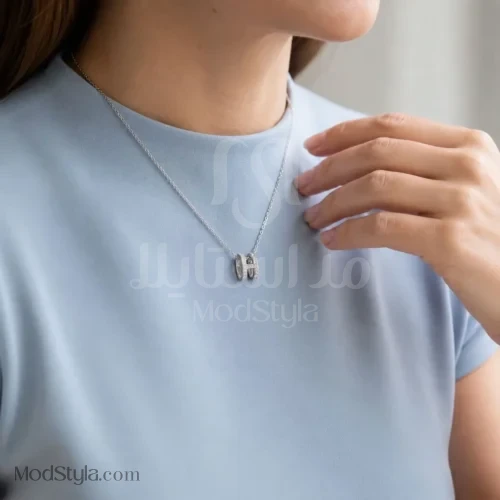 گردنبند زنانه طرح هرمس با زنجیر استیل و آویز نقره‌ای